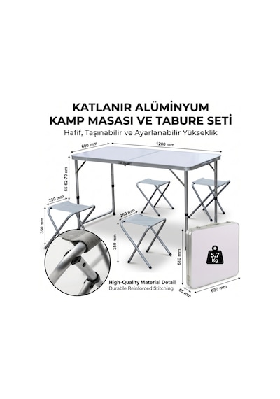Katlanabilir Alüminyum Kamp Masası Ve 4 Lü Tabure Seti Diğer