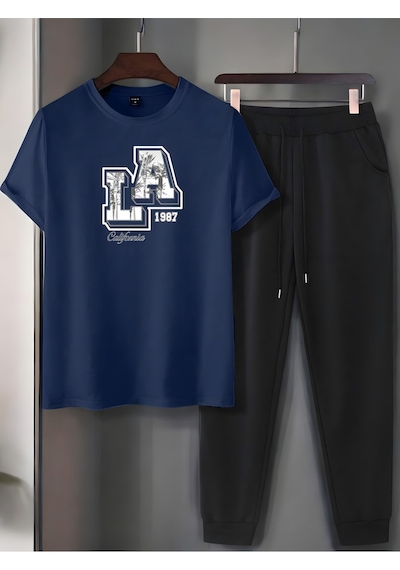 Uyguntarz Unisex Los Angles Baskılı Eşofman Takımı Lacivert