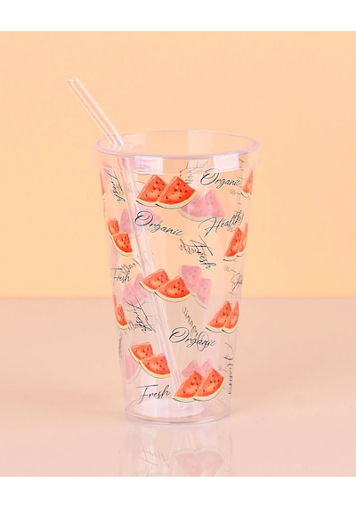Desenli Plastik Pipetli Bardak 16 Cm 1 Adet Royaleks-enf-040 Çok Renkli