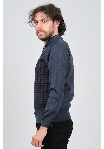 Ateş Triko Erkek Polo Yaka Desenli Yün Kazak 6092101 Indigo Indigo İndigo