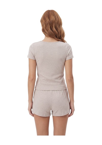 Cottonill Premium - Neat Collection Gri Rib Dokulu Yuvarlak Yaka Modal Viskon Şortlu Kadın Pijama Takımı