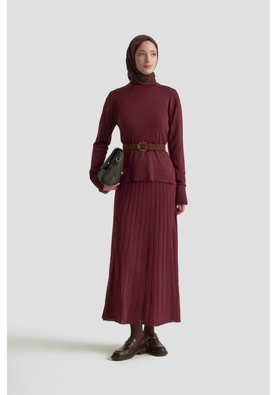 Armine Trend Eteği Çizgi Detaylı Triko İkili Takım Bordo 25kt601