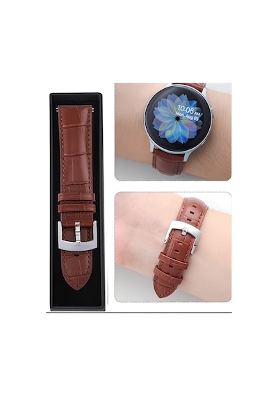 22mm Kahverengi Krokodil Desenli Hakiki Tek Parça Deri Saat Kordonu Kayışı 46mm Diğer