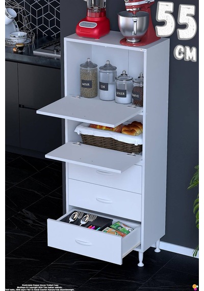 More 55 Cm Çok Amaçlı Organizer Mutfak Kiler Banyo 2 Kapaklı 3 Çekmeceli Mutfak Dolabı 55x150x32 Cm Beyaz More 55 Cm Çok Amaçlı Organizer Mutfak Kiler Banyo 2 Kapaklı 3 Çekmeceli Mutfak Dolabı 55x150x32 Cm Beyaz