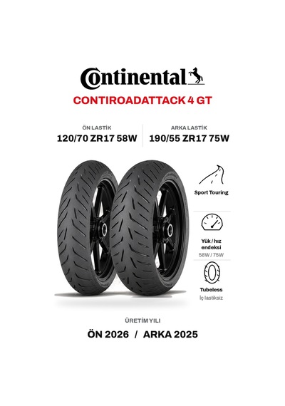 Continental Contiroadattack 4 Gt 120/70 Zr17 58w - 190/55 Zr17 75w Ön Arka Motosiklet Lastik Takımı 2026/2025