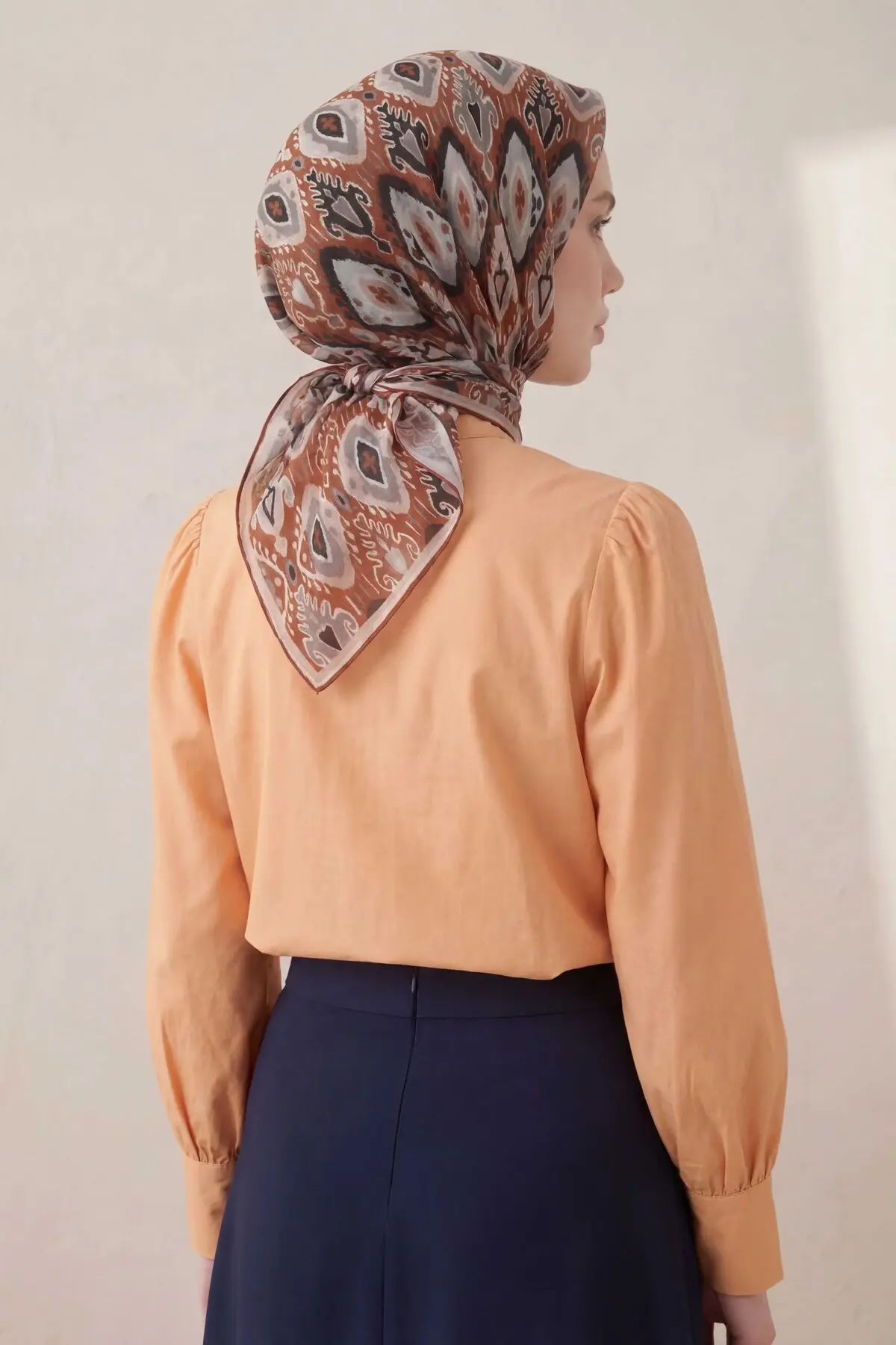 Silk Home Pamuk Karışımlı Soft Eşarp Baklava Desen Taba 90x90