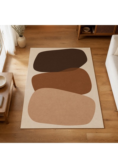 Kartela Halı Katman Taş Desenli Modern Halı Bakır Kaymaz Taban Makinede Yıkanabilir 160x240 Cm