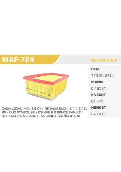 WINKEL WAF-724 Hava Filtresi CLIO II Megane I II Laguna I II Scenic 1.4 1.6 16V 2.0 16V F4R Üçgen Tıp