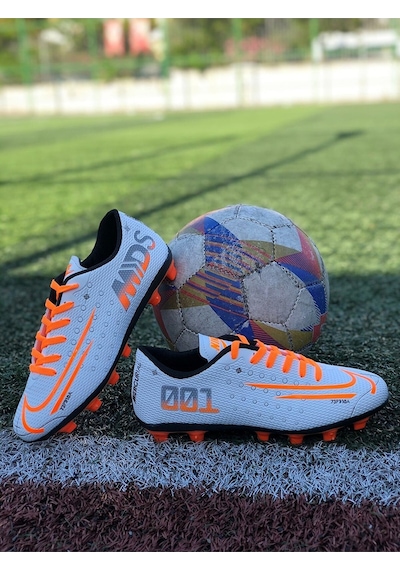 Erkek Futbol Krampon Beyaz Turuncu Spor Ayakkabısı Beyaz - Turuncu