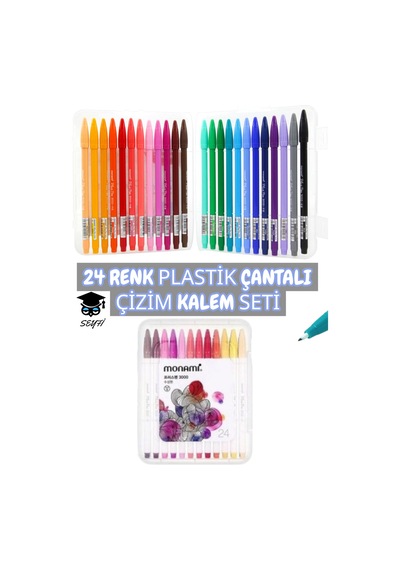 24 Renk Plastik Çantalı Çizim Kalem Seti 0.4 Mm