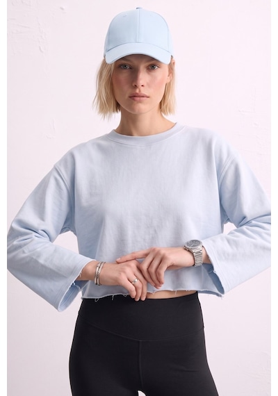 Barrels And Oıl Kadın Bisiklet Yaka Oversize Kısa Swaetshirt - Bebe Mavi Bebe Mavi