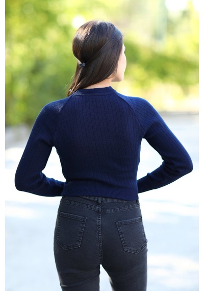 Giysa Kadın Lacivert Fitilli Crop Triko Kazak Kısa Model Akrilik Kumaş Ribanalı - 3122 Lacivert Giysa Kadın Lacivert Fitilli Crop Triko Kazak Kısa Model Akrilik Kumaş Ribanalı - 3122 Lacivert