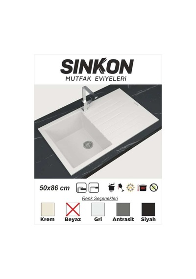 Sinkon Beyaz Granit Eviye 50 x 86 - Sg86 - Sinkon
