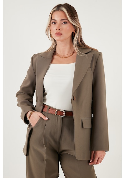 Lela Regular Fit Kruvaze Yaka Kemerli Blazer Bayan Ceket 6839367 Haki
