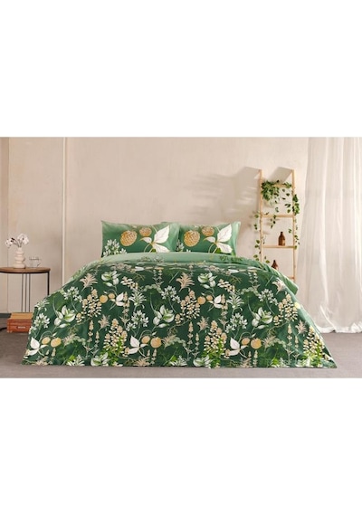 Doqu Home Saten Nevresim Takımı Çift Kişilik Rose Glow Yeşil