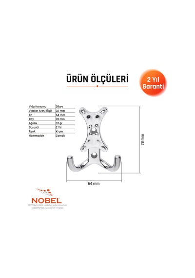 Enez Askı, Metal Vestiyer Askısı, 65 Gr, Dolap Ve Duvar Askılığı, Krom Vidalı