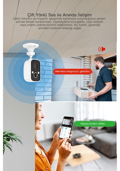 Kablosuz Güvenlik Kamerası 1080p Full Hd Wifi, Gece Görüş, İki Yönlü Ses, Ip65