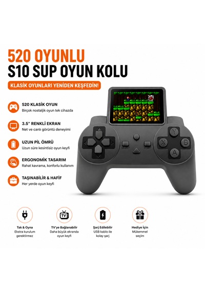 S10 Sup Oyun Kolu İle Eğlence Hep Yanında Tv Bağlantılı Nostaljik Oyun Konsolu 520 Oyun Tek Cihazda