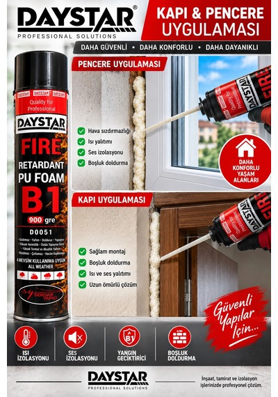 Daystar B1 Yangın Geciktirici Pu Köpük 900 Gr Isı Ve Ses Yalıtımı, Boşluk Doldurma Köpüğü
