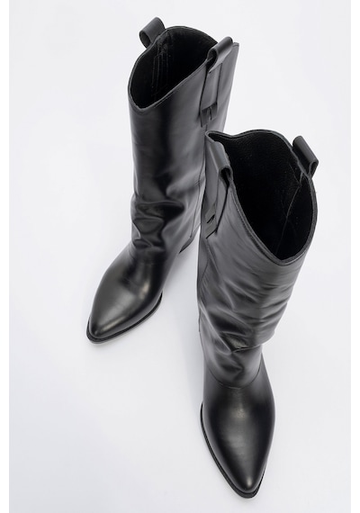 Luvishoes Luvi Shoes Sojo Siyah Cilt Hakiki Deri Kalın Topuklu Kısa Çizme Siyah Mat