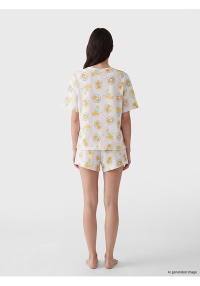 Lcw Dream Ekru Baskılı Kadın Şortlu Pijama Takımı