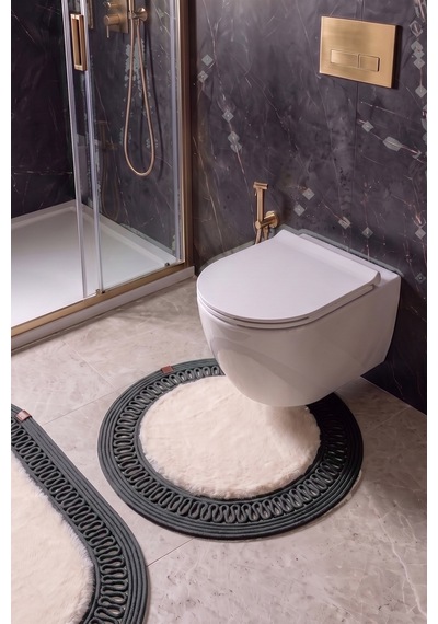 Banyo Paspası Takımı 60x100+60x60 Cm İç Trikot Bej & Antrasit Gri
