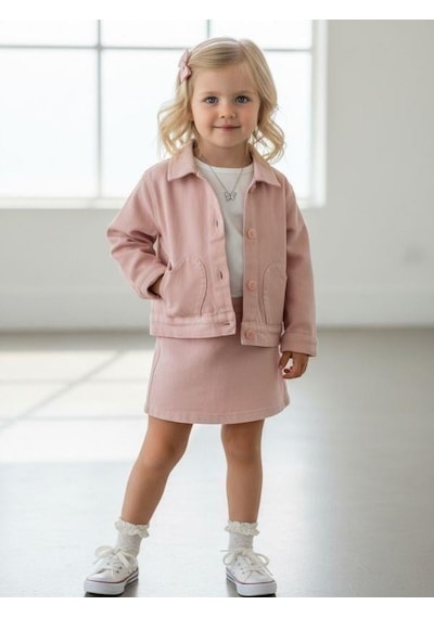Zekids Kız Bebek Kalp Detaylı Cepli Düğmeli Ceket-16903 Pembe