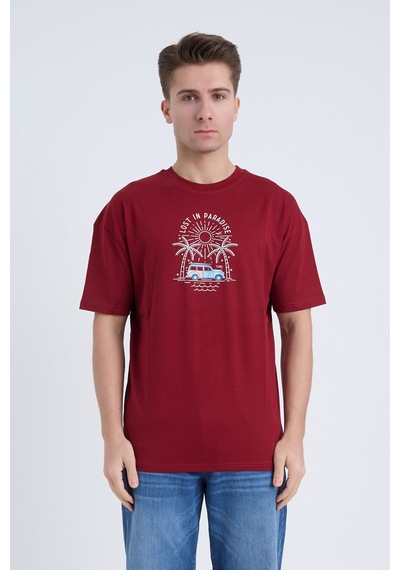 Velvoria Unisex Oversize Bordo Lost İn Paradise T-shirt