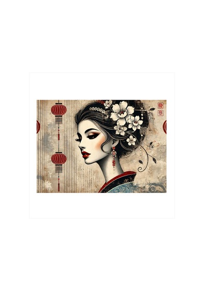 Geleneksel Japon Portresi Desenli Mdf Tablo