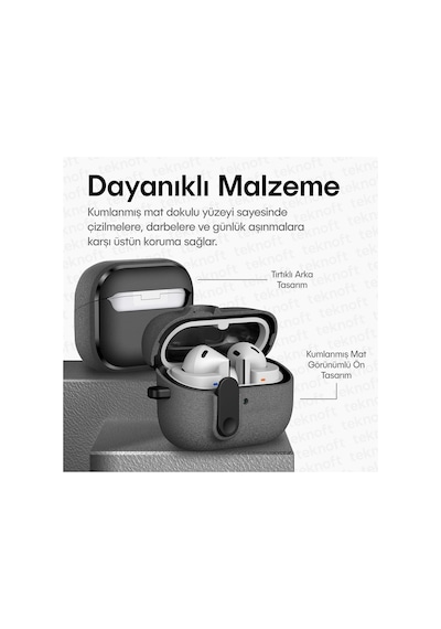 Samsung Galaxy Buds 3 Pro, Buds 3 Ve Buds 3 Fe İle Uyumlu Mandallı Kapak Kilit Sistemli Kumlanmış Mat Dokulu Darbelere Dayanıklı Hibrit Kılıf Gri, Galaxy Buds 3 Pro/3/3 Fe