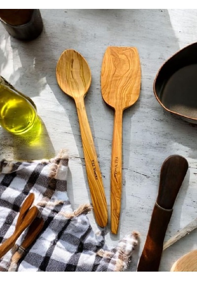 Ayrex F&s Woodart Zeytin Ağacı 2 Li Set Ahşap Spatula Tahta Tencere Kaşığı 29 Cm