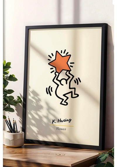 Keith Haring Flower Çerçeveli Tablo- Çiçek - Eklektik Tarz Duvar Dekoru