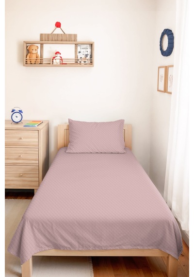 Pudra Minimal Genç Kız Odası Tek Kişilik Pike Takımı - Kapitone Pembe 160x220 Cm Yatak Örtüsü Gri