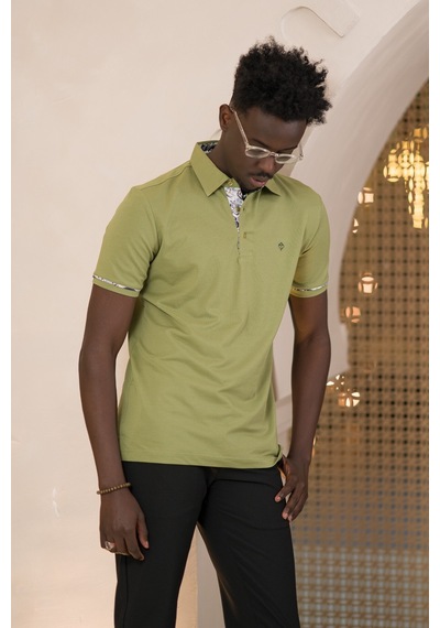 Paul Martin Regular Fit Yaka Garnili Pamuklu Polo Yaka T-shirt Haki