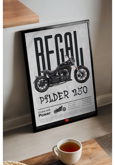 Regal Raptor Pilder 250 Siyah Ahşap Çerçeveli Poster, Dekoratif Motosiklet Duvar Tablosu