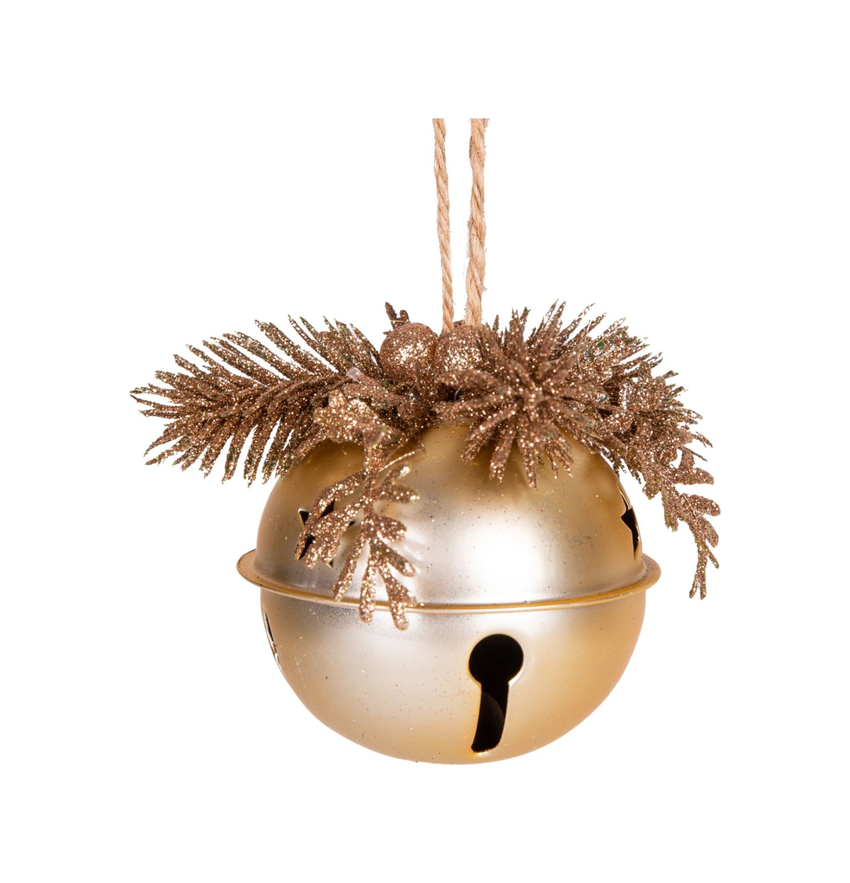 Yılbaşı Ağaç Süsü Çıngıraklı Yılbaşı Topu 3lü Set Simli Berry Süslü Gold 8cm