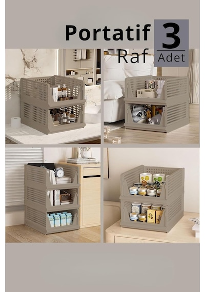 Mithra Life 3 Katlı Kayar Raf Organizer Dolap İçi Kıyafet Aksesuar Düzenleyici Bej 45x35 Cm Mıt1259 Diğer