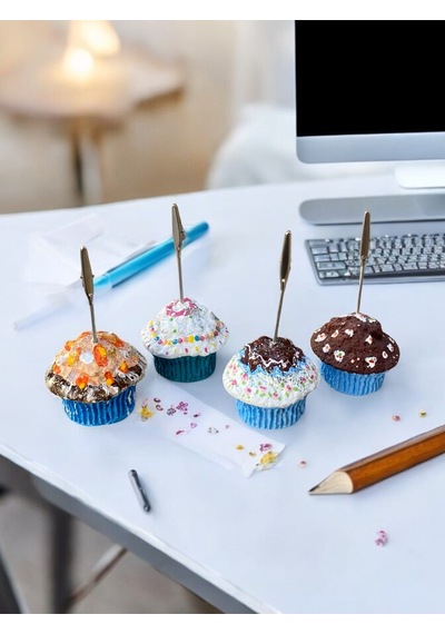 4'lü Mavi Tonları Cupcake Muffin Çikolata Kremşanti Süslü Hediyelik Ofis Masası Tutacak Renkli