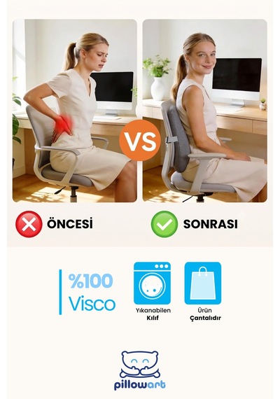 Visco Ortopedik Sırt Ve Bel Yastığı Ev, Ofis Ve Araç Koltuğu İçin Gri