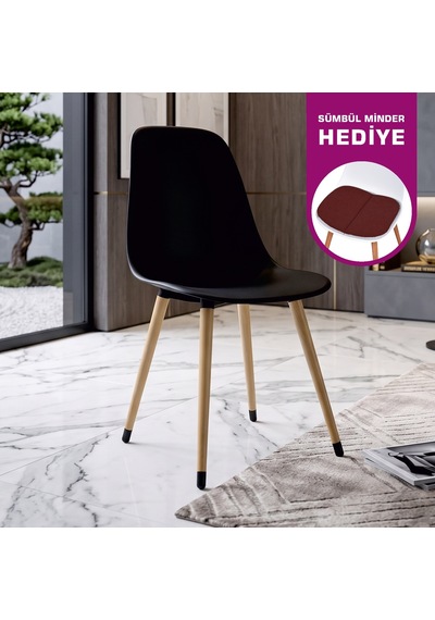 Vilinze Eames Naturel Ahşap Ayak Plastik Siyah Sandalye Eames-beyaz Siyah - Naturel