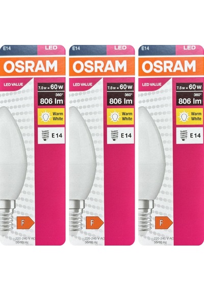 3 Adet Ledvance 7,5w Sarı Işık 2700k E14 Duylu İnce Duy Led Ampul