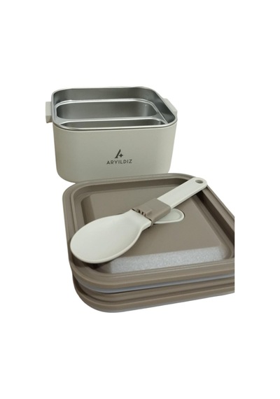Aryıldız Bento Kare 2 Katlı Lunch Box Yemek Termosu Bej 1400 Ml Bej