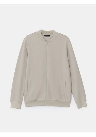 Lcwaıkıkı Basic Bej Kolej Yaka Uzun Kollu Erkek Fermuarlı Sweatshirt