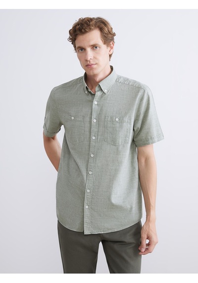 Lcwaıkıkı Classic Haki Regular Fit Kısa Kollu Poplin Erkek Gömlek