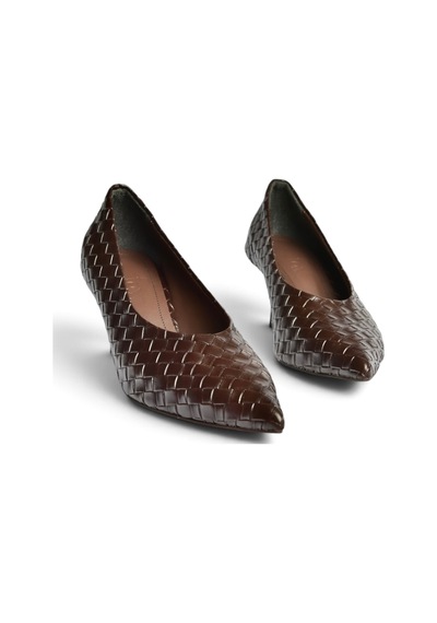 Fox Shoes Z676026009 Kahverengi Örgü Modelli İnce Topuklu Kadın Stiletto Ayakkabı