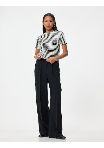 Koton Kısa Kollu Tişört Bisiklet Yaka Slim Fit Kaşkorse Siyah Çizgili 5wak50067ek Siyah