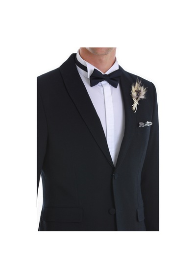 Hatemoğlu 33122124c003 Slim Fit Düz Çıkma Şal Yaka Smokin Damatlık Lacivert