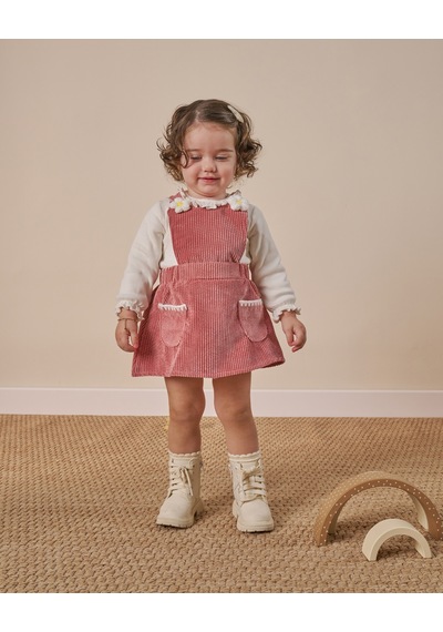 Noble Kids Pudra Papatya Detaylı Kız Bebek Salopet İkili Takım - 9 Ay-3 Yaş Pudra
