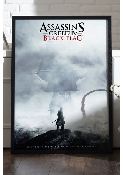 Assassin's Creed Black Flag Siyah Ahşap Çerçeveli Poster, Dekoratif Oyun Duvar Tablosu