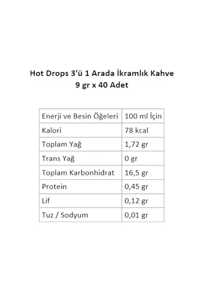 Hot Drops 3ü1 Arada Otobüs İkramlık Hazır Kahve 40 x 9 G